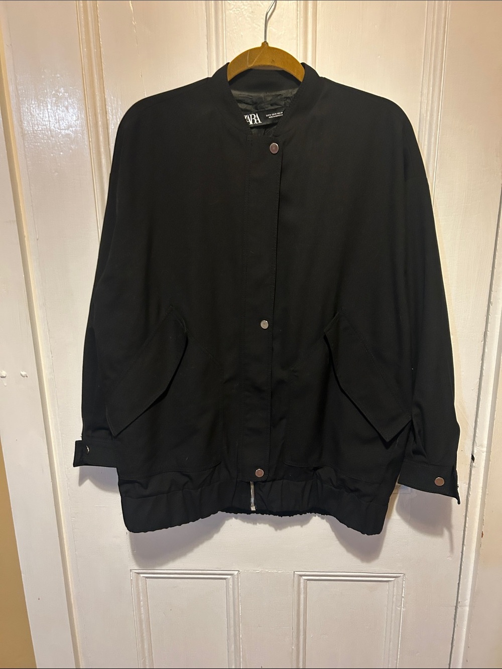 Zara Black Bomber Jacket with Snap Buttons